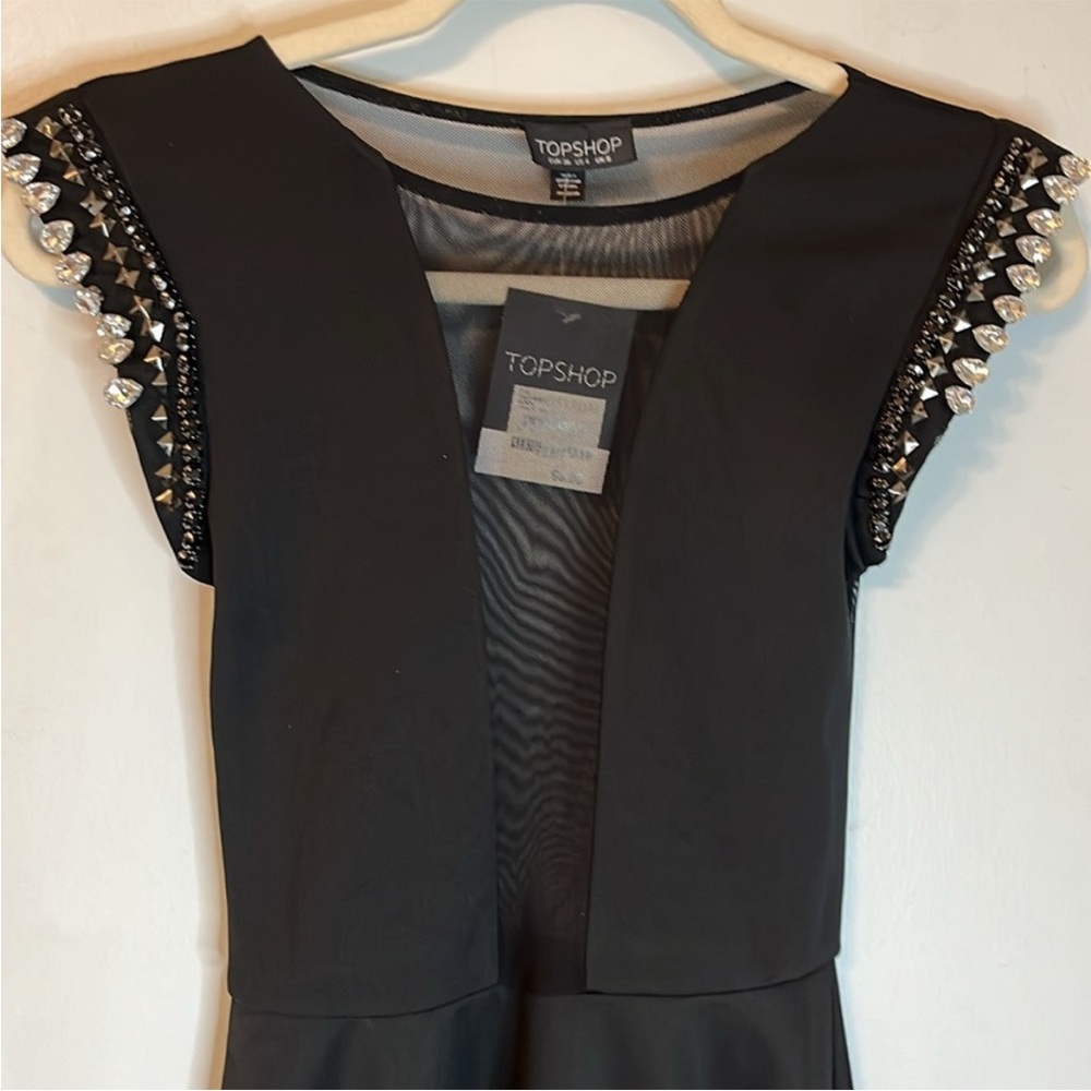 NWT Topshop Black Cocktail Dress Fit Flare
Embellished Jewels Cap Sleeve Size 4 - Picture 2 of 15